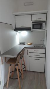 una pequeña cocina con encimera y microondas en Max, en Kolašin