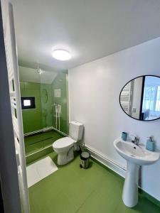 VidraにあるCasa Veraのトイレ、洗面台、シャワー付きのバスルーム