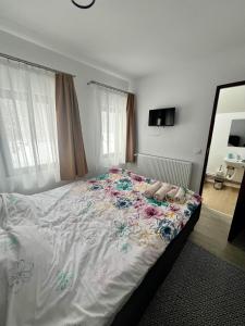 a bedroom with a large bed with flowers on it at Casa Vera in Vidra