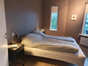 una camera con letto, scrivania e finestra di Lovely modern 1-bedroom apartment, free parking a Reykjavik