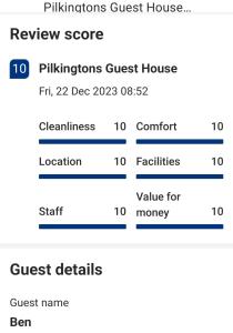 a screenshot of a cell phone screenshot of the privileges guest house at Pilkingtons Guest House Accrington in Accrington
