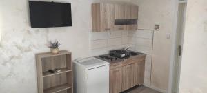 a small kitchen with a stove and a refrigerator at Apartment Flora Arandjelovac in Arandjelovac