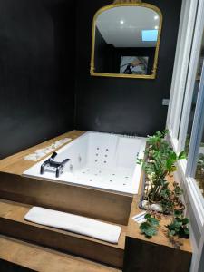 eine Badewanne mit einem Waschbecken und einem Spiegel in der Unterkunft Atipyc Nimes in Nîmes