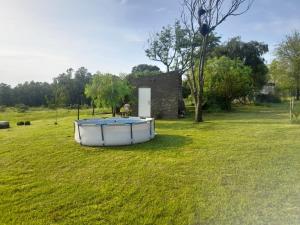 eine weiße Wanne auf einer Wiese in der Unterkunft Casita de Campo - Chacra Lavanda in Salto