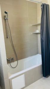 a shower in a bathroom with a bath tub at Appartement Bes,, Attique neuf avec confort in Wittenheim
