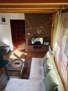 Kod Gruja في Ribnica: غرفة معيشة مع أريكة وتلفزيون