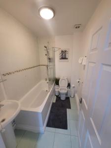 a bathroom with a tub and a toilet and a sink at Nariken Apartments in Bristol