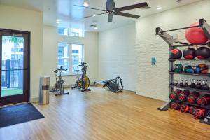 un gimnasio con bicicletas estáticas y un ventilador de techo en Perfect Getaway Rentals LLC en Tampa