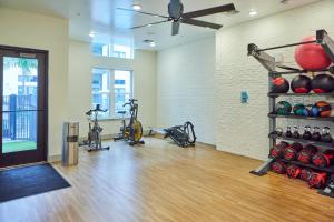 a gym with exercise bikes and a ceiling fan at Perfect Getaway Rentals LLC in Tampa