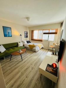 een grote woonkamer met een bed en een bank bij Loft Azom in Vigo