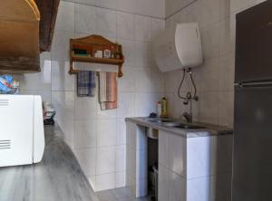 a kitchen with a sink and a counter top at Palm Hostel in Batumi