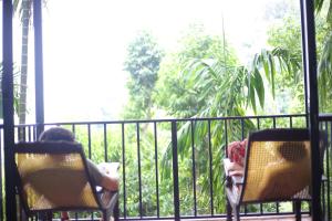 2 enfants assis dans des chaises sur un balcon donnant sur la fenêtre dans l'établissement Arana Sri Lanka Eco Lodge and Yoga Center, à Ella