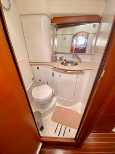 een kleine badkamer met een toilet en een wastafel bij Jeanneau Sun Odyssey 54 DS LULU’ in Nydri