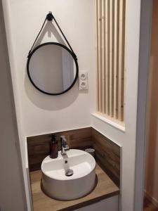 a bathroom with a sink and a mirror on the wall at La petite bascule in Orléans
