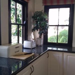 a kitchen with a counter top with a plant on it at KarMichael Farm in Himeville