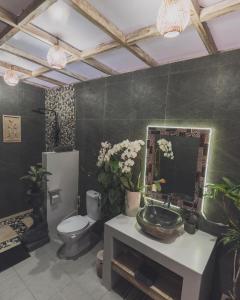 a bathroom with a sink and a toilet and a mirror at Garden Terrace Bali in Gobleg