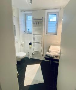 łazienka z toaletą i umywalką w obiekcie Kremslodge w mieście Krems an der Donau