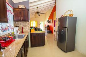 uma cozinha com um frigorífico de aço inoxidável num quarto em Ocho Rios Drax Hall 1 Bedroom sleeps 1-3 persons em Saint Annʼs Bay