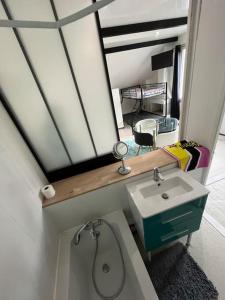 a bathroom with a sink and a mirror at Maison de Ville Complète proche Paris JO 16p in Poissy