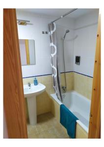 y baño con lavabo, ducha y bañera. en RS HAZA DE DOÑA ANA en Picena