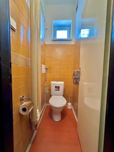 a small bathroom with a toilet and a window at Bene Dormies in Prague