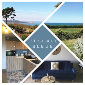 a collage of images of a house at Bienvenue au studio L'escale Bleue avec vue mer et sur le Cap Frehel in Saint-Cast-le-Guildo