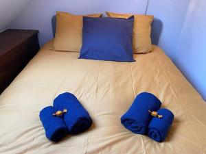 Le Chalet du Hohwald في لي هوهوالد: سرير وفوط زرقاء فوقه