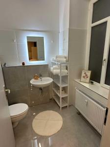 a bathroom with a toilet and a sink at Ferienwohnung für 4 Personen - City Apartment Celine Gera - ERSTBEZUG! in Gera
