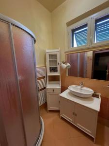 een badkamer met een wastafel en een douche bij La Terrazza in Pietrasanta