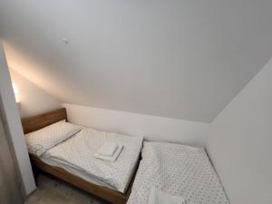 Postel nebo postele na pokoji v ubytování Sosnowe Wzgórze - Wypoczynek w Zagórzu Śląskim 3