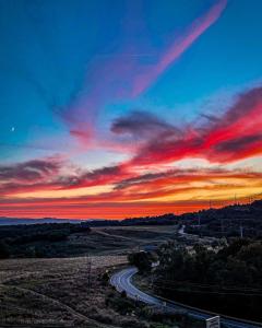 einen Sonnenuntergang über einer Straße auf einem Feld in der Unterkunft Boutique Hotel Cattaleya in Bacău