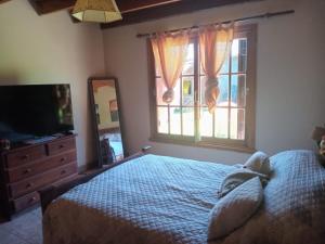 1 dormitorio con 1 cama, TV y ventana en Miramar en Miramar