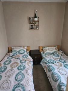 two beds sitting next to each other in a bedroom at Kuća za odmor Virtus Goč in Vrnjačka Banja