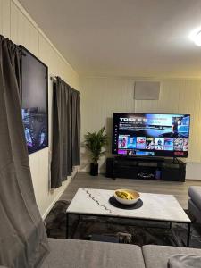 ein Wohnzimmer mit einem Sofa und einem TV in der Unterkunft Modern 2-bedroom apartment 