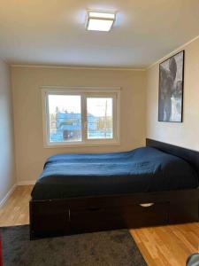 a bedroom with a large bed with a window at Modern 2-bedroom apartment in Sand