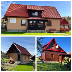 two pictures of a house with a red roof at Ubytování u hrádečku in Prostřední Bečva