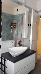 baño con un gran fregadero blanco en una encimera en Art-Apart LT appartamento con giardino privato en Padua