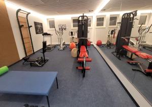 a gym with a bunch of equipment in a room at Alpenstadel_B18 in Oberstdorf