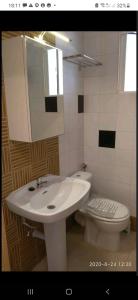 uma casa de banho com um lavatório branco e um WC. em Castellón Apartment Basic em Castellón de la Plana