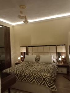 una camera da letto con un grande letto con due cuscini di مدينه نصر ٢ a Il Cairo
