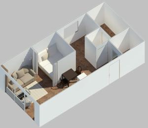 a rendering of a living room with white at Apartment SiLa in Kassel