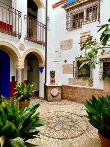 un edificio con un patio con plantas en la parte delantera en Corduba Suite, en Córdoba