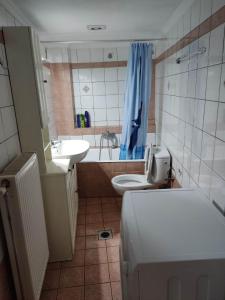 a bathroom with a toilet and a sink and a tub at THREE BROTHERS in Dhidhimótikhon
