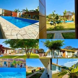 uma colagem de fotos de casas e uma piscina em Villa Mia - Casa de campo em Moche