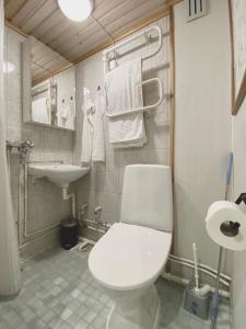 uma casa de banho com um WC branco e um lavatório. em City Center Studio Pori em Pori