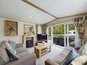 a living room with a couch and a tv and a fireplace at Tattershall Lakes Mini Breaks - The Avenue in Lincoln