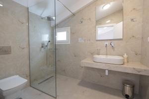 a bathroom with a shower and a sink and a toilet at Victoria Residence in Thessaloniki +66 photos