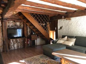 un soggiorno con un divano e una TV di La Forge d'Espy a Illier-et-Laramade