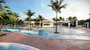 een zwembad met palmbomen voor een huis bij 10 Bedroom- 9 Bathroom- Paradiso Grande 6098hs in Orlando