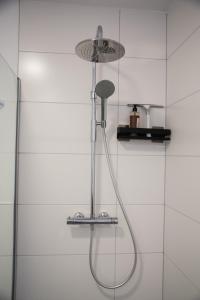 a shower with a shower head in a bathroom at Casa Materi Poppenhausen in Poppenhausen